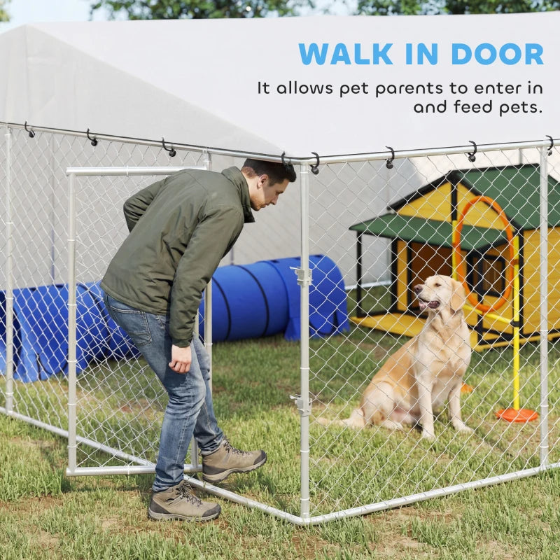 7' Dog Kennel Outdoor For Small Medium Large Dogs With Waterproof Roof, Silver Multiple Packages