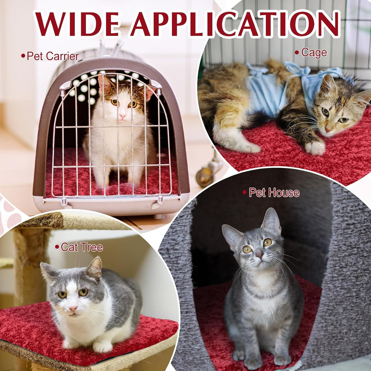 Drydiet 4 Pack Self Warming Cat Mat for Pets - 16 x 20 Inch / Red / Solid - image 4