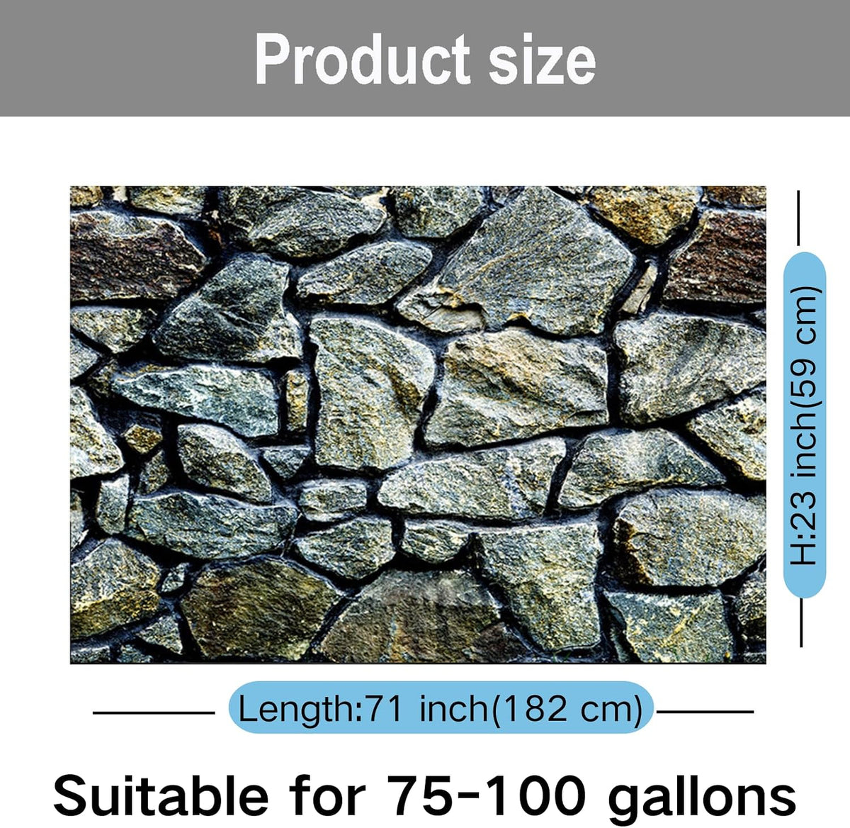 ELEBOX Fish Backgrounds Paper Double Sides 3D Stone & Trees Aquarium - H:23.4"x L:71.7" / N - image 3