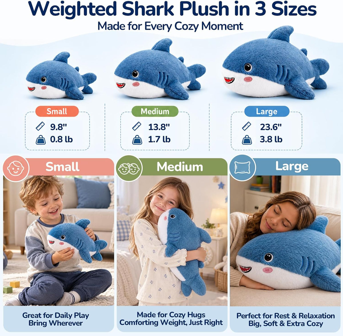 SQEQE Weighted Stuffed Animals Capybara Plush - Shark / Large(23.6 Inch) - image 2