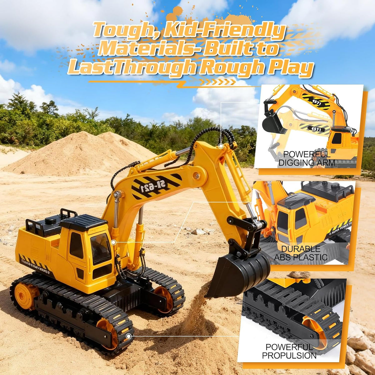 DOUBLE E Remote Control Excavator Toy - Yellow - image 3
