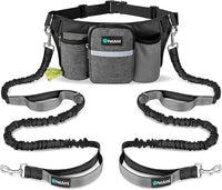 PetAmi Premium Hands Free Dog Leash for 2 Dogs, Adjustable Waist Belt Leash for Dog Walking, Fanny Pack Accessories Bag Dual Bungee Leash for Running, Hiking, Jogging, Biking, Charcoal Grey