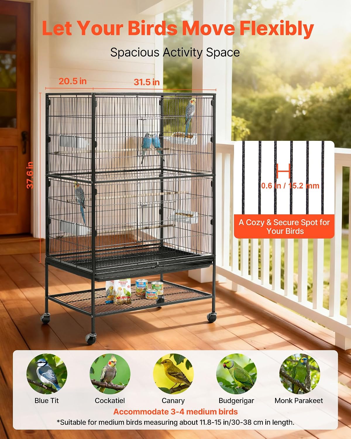 VEVOR Bird Cage, Flat Top - Black / 31.5"L x 20.5"W x 52.0"H - image 2