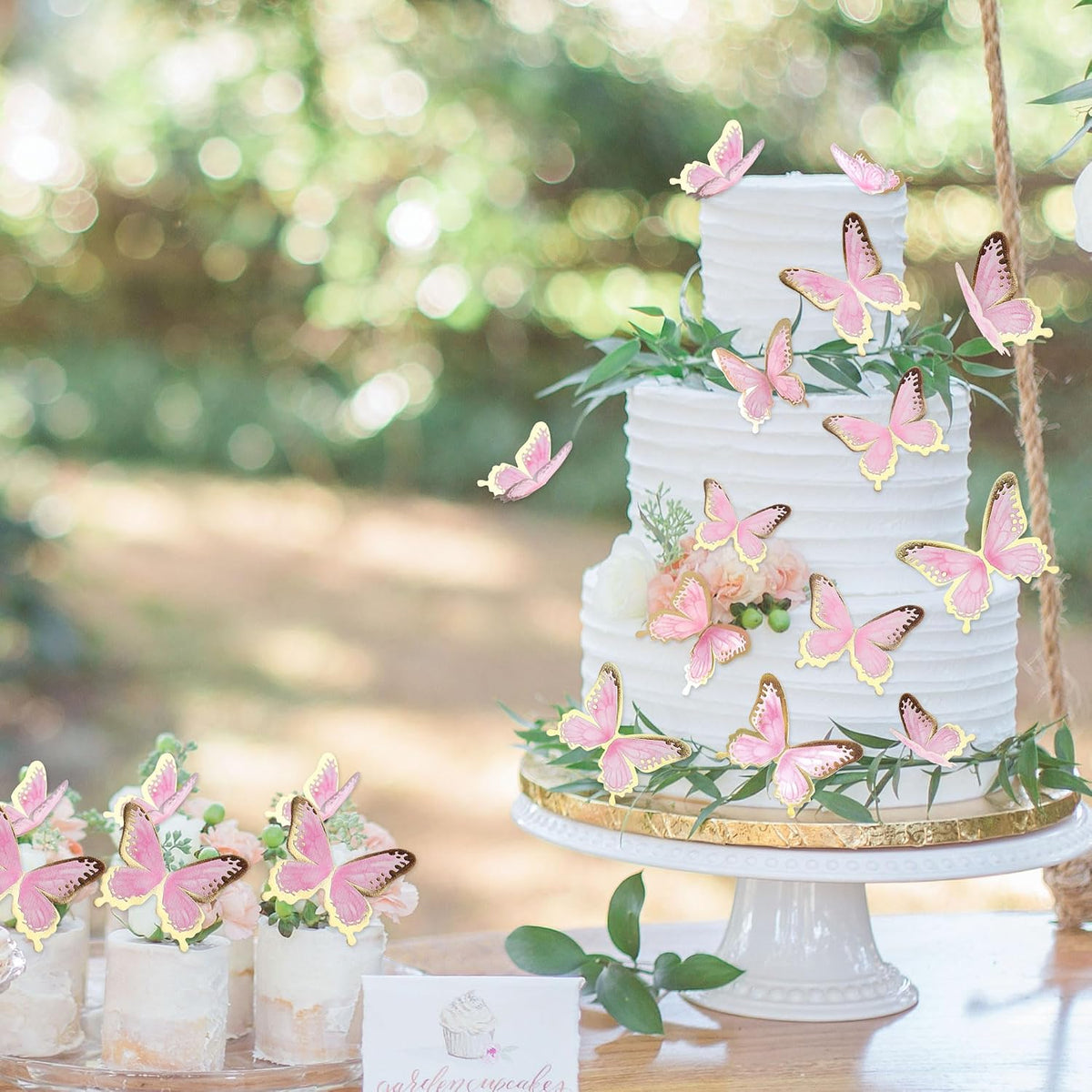 30Pcs 2D Waterproof Swallowtail Butterfly Cake Topper Transparent - Not Edible / Pink Gold-3 - image 4