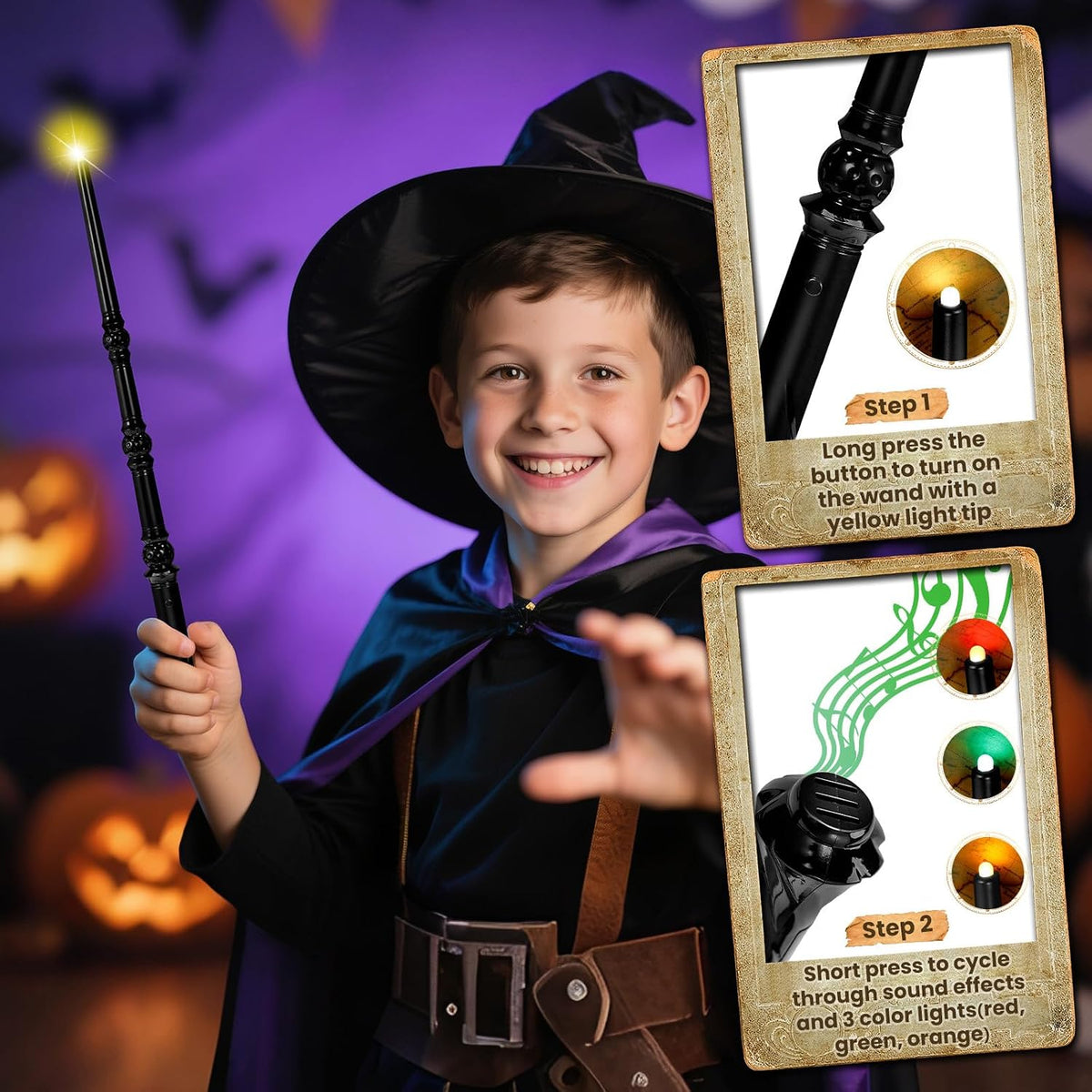 KingVows Light Up Magic Wizard Wand with 4 Color Lights & Sound - Brown & Black - image 2