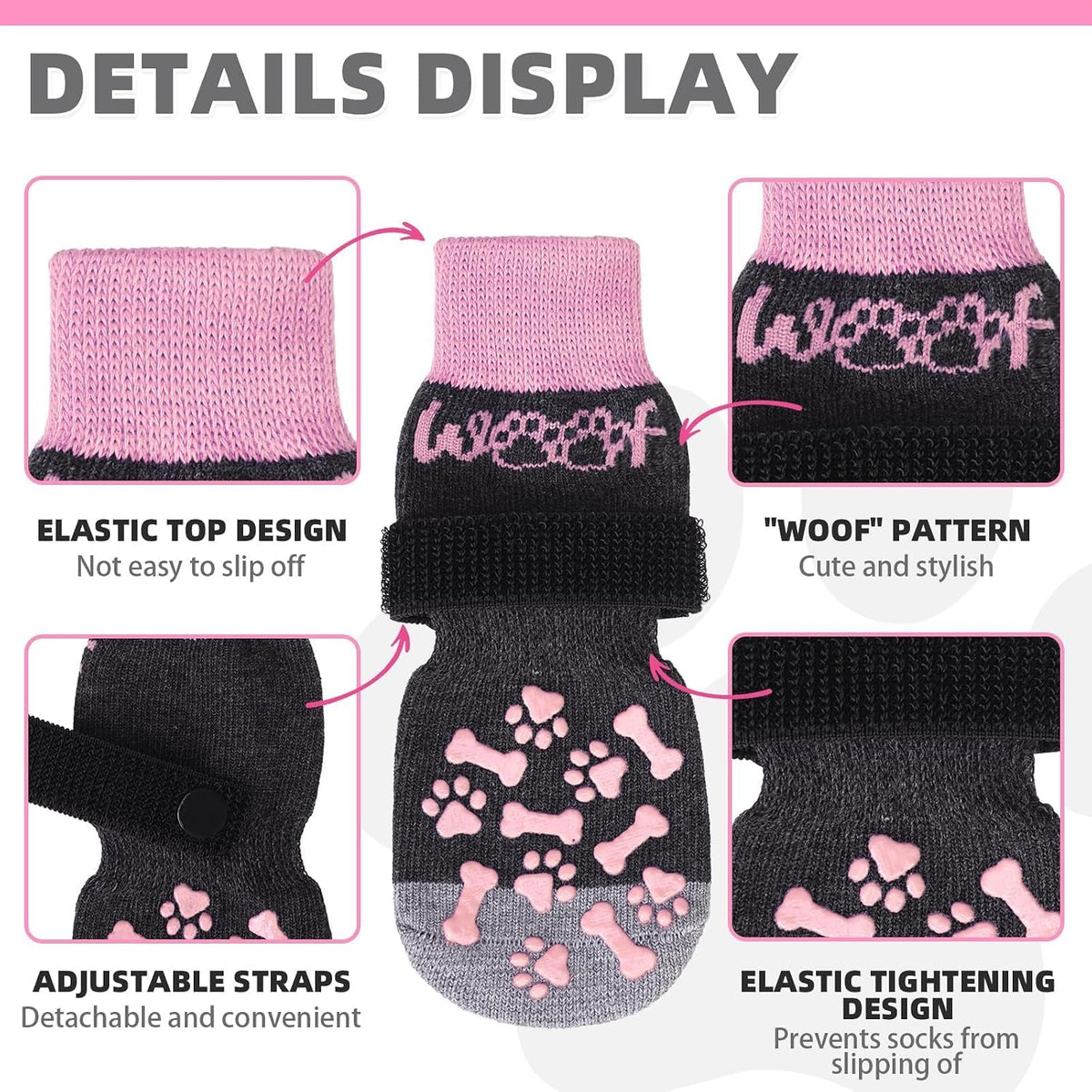 Dog Socks Shoes for Hot Pavement to Prevent Licking Paws - PINK / Medium (4 Pack) - image 2