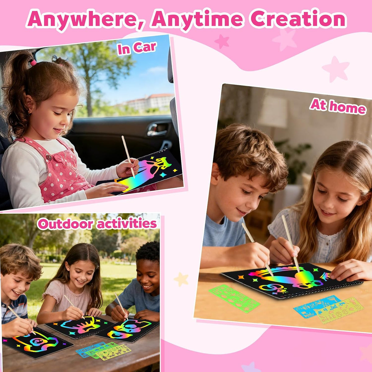 ZMLM Scratch Paper Art-Crafts Gift: 2 Pack Rainbow Notebooks Supplies - ‌hot Pink - image 4