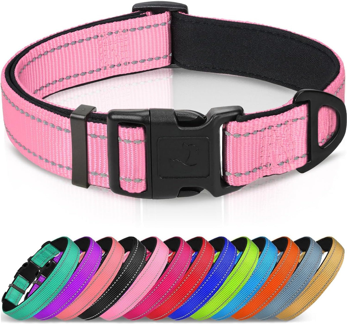 Joytale Reflective Dog Collar, Adjustable Neoprene Padded - X-Large (Pack of 1) / Pink