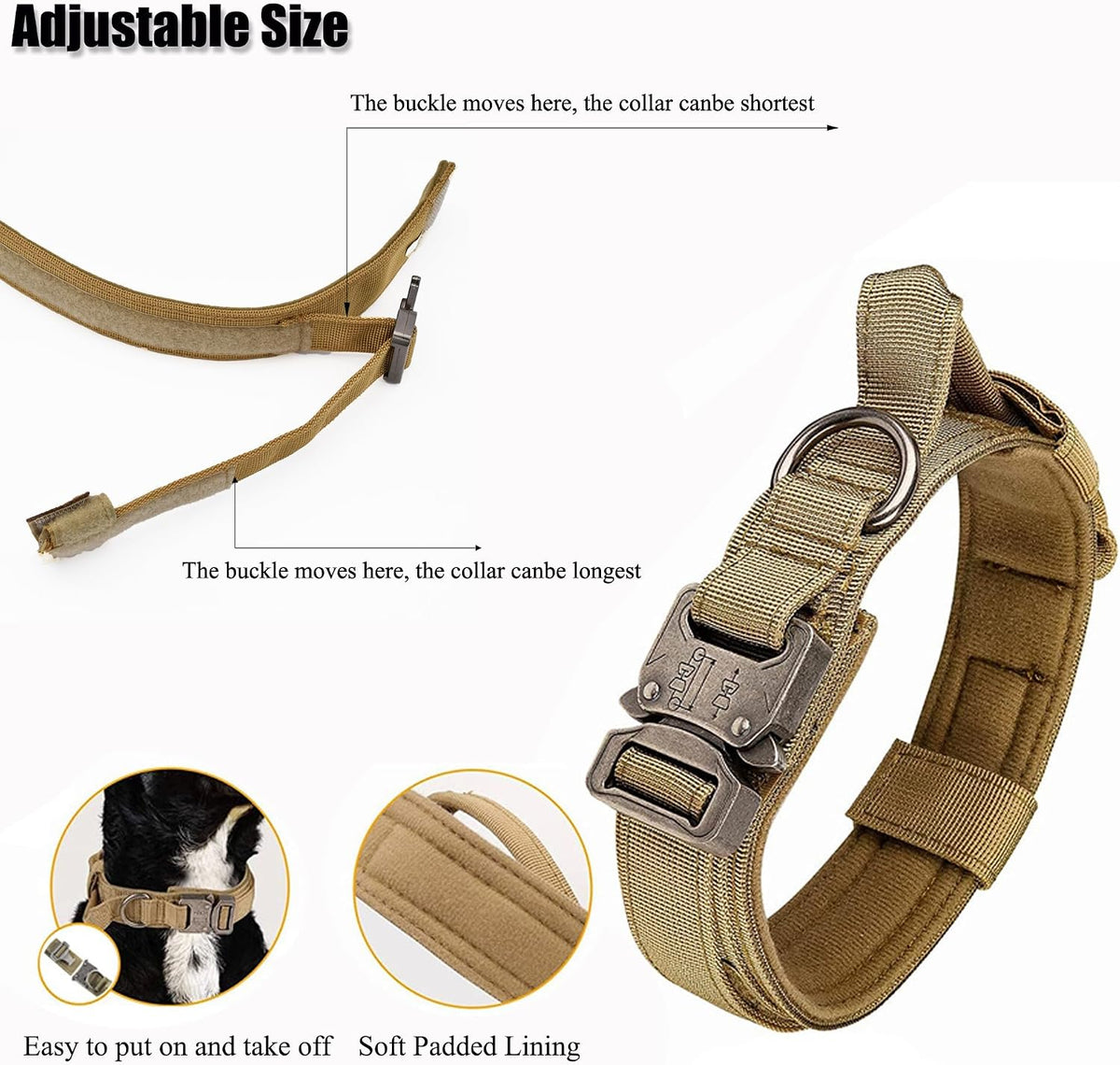 Tactical Dog Collar, Adjustable Military Training Nylon Pet Collar, Black L – Essentials for Dogs - Brown / Small :Width 1",Neck 11.4-13.7" - image 4
