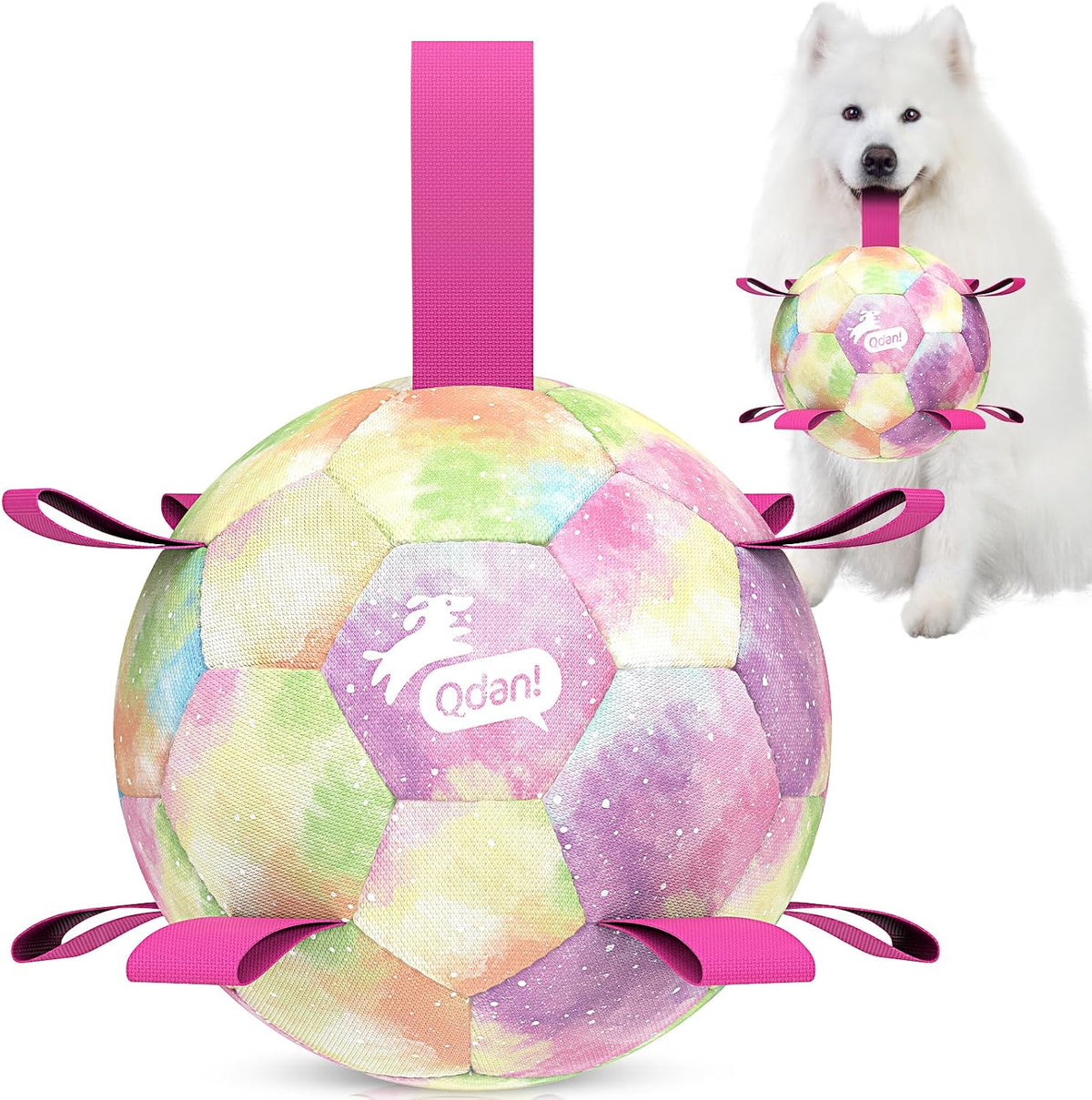 QDAN Dog Soccer Ball Toy with Strap - Rainbow / Extra Large Size 4