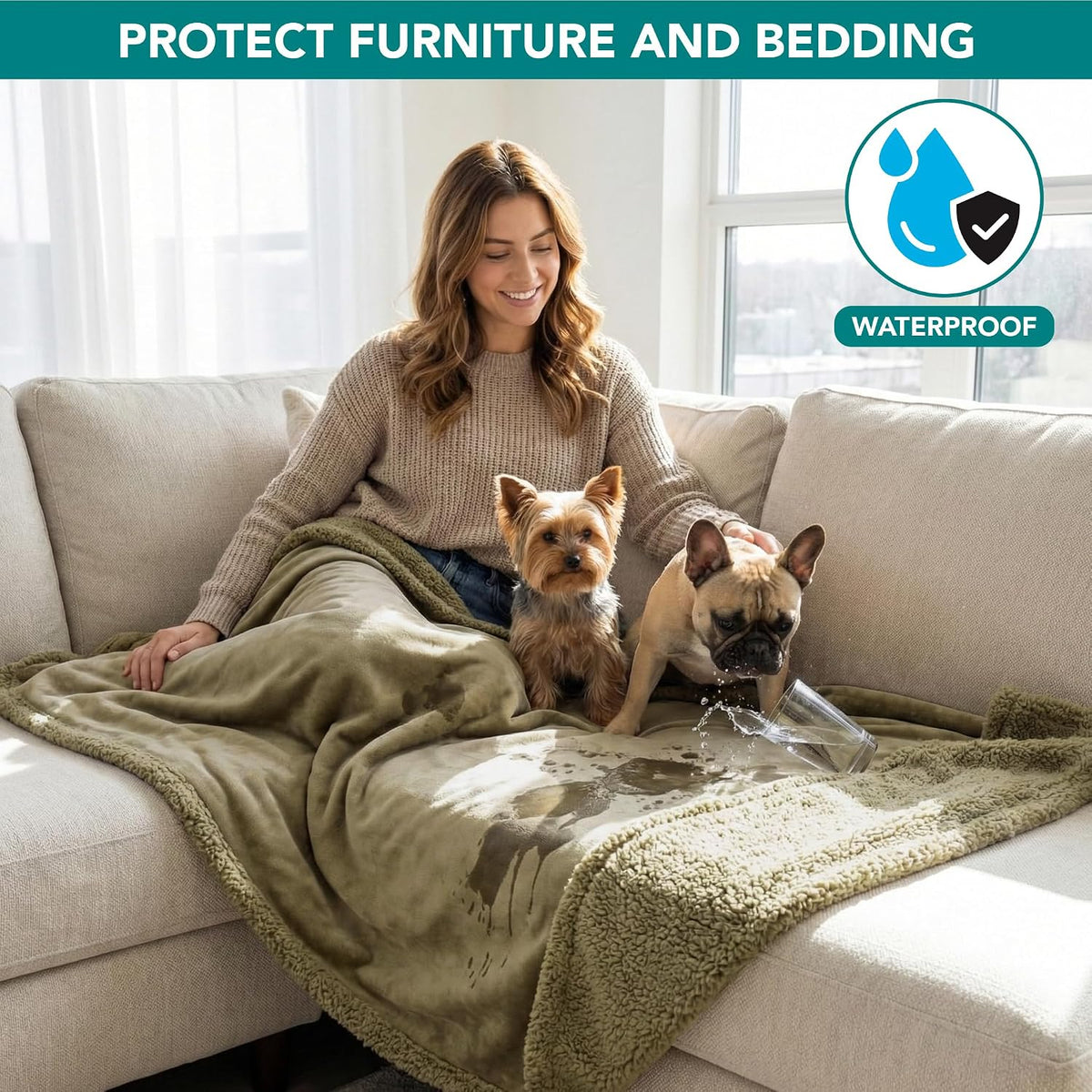 PetAmi Waterproof Dog Blanket for Medium Large Dog Pet, 60x40 - X-large 80 X 60 Inches / Taupe/Taupe Sherpa - image 2
