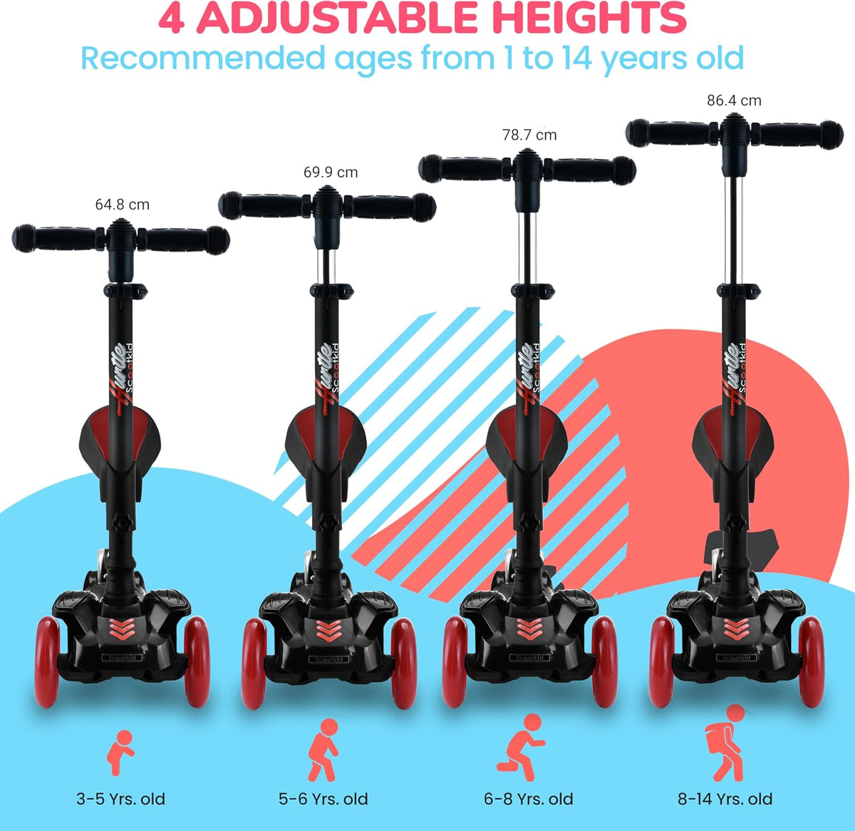 Hurtle 3-Wheeled Scooter for Kids, Wheel LED Lights - Black - image 4