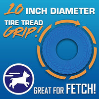 Nerf Dog Tire Flyer Outdoor Dog Toy, 10 Inch Flying Disc Dog Fetch Toy, Rubber Dog Toy for Medium Dogs and Large Dogs, Blue