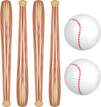 Lewtemi inflatable baseball set with 4 blow-up bats and 2 baseball-print beach balls - view 3