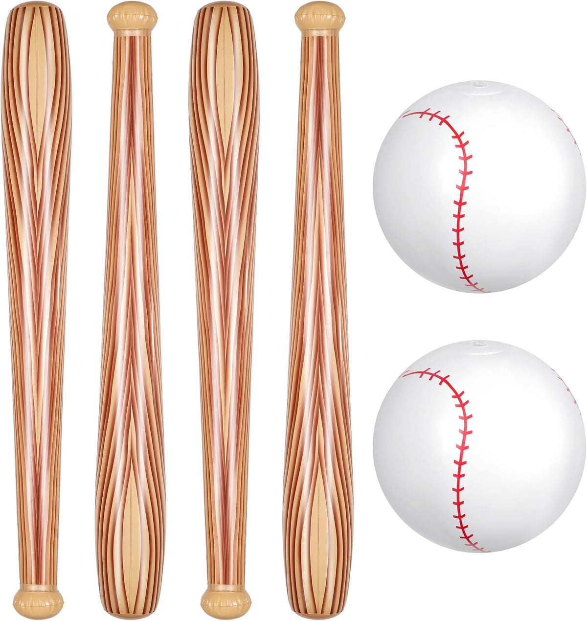 Lewtemi inflatable baseball set with 4 blow-up bats and 2 baseball-print beach balls - view 3