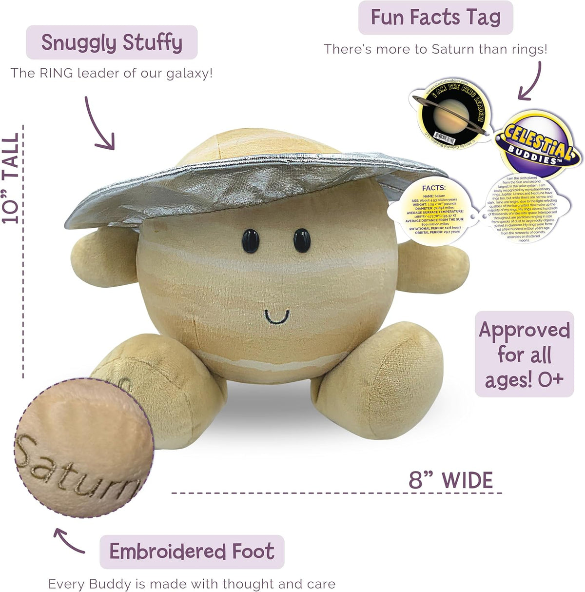 Celestial Buddies Saturn Buddy, 10" Soft Stuffed Plush - image 2