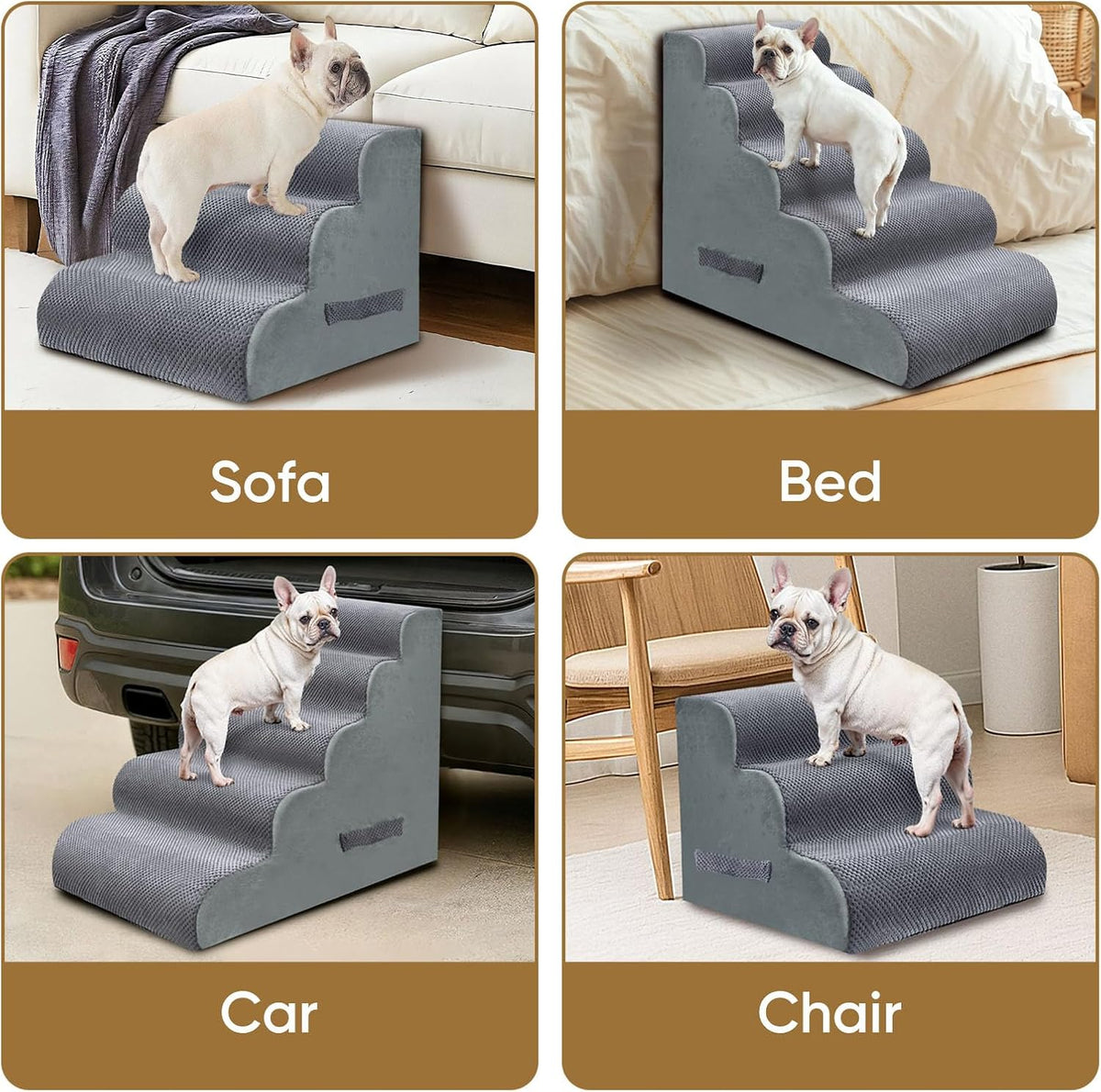PAWSCRAT 4-Step Pet Stairs for High Beds & Sofas - Grey / 4-step 19.6"H - image 4