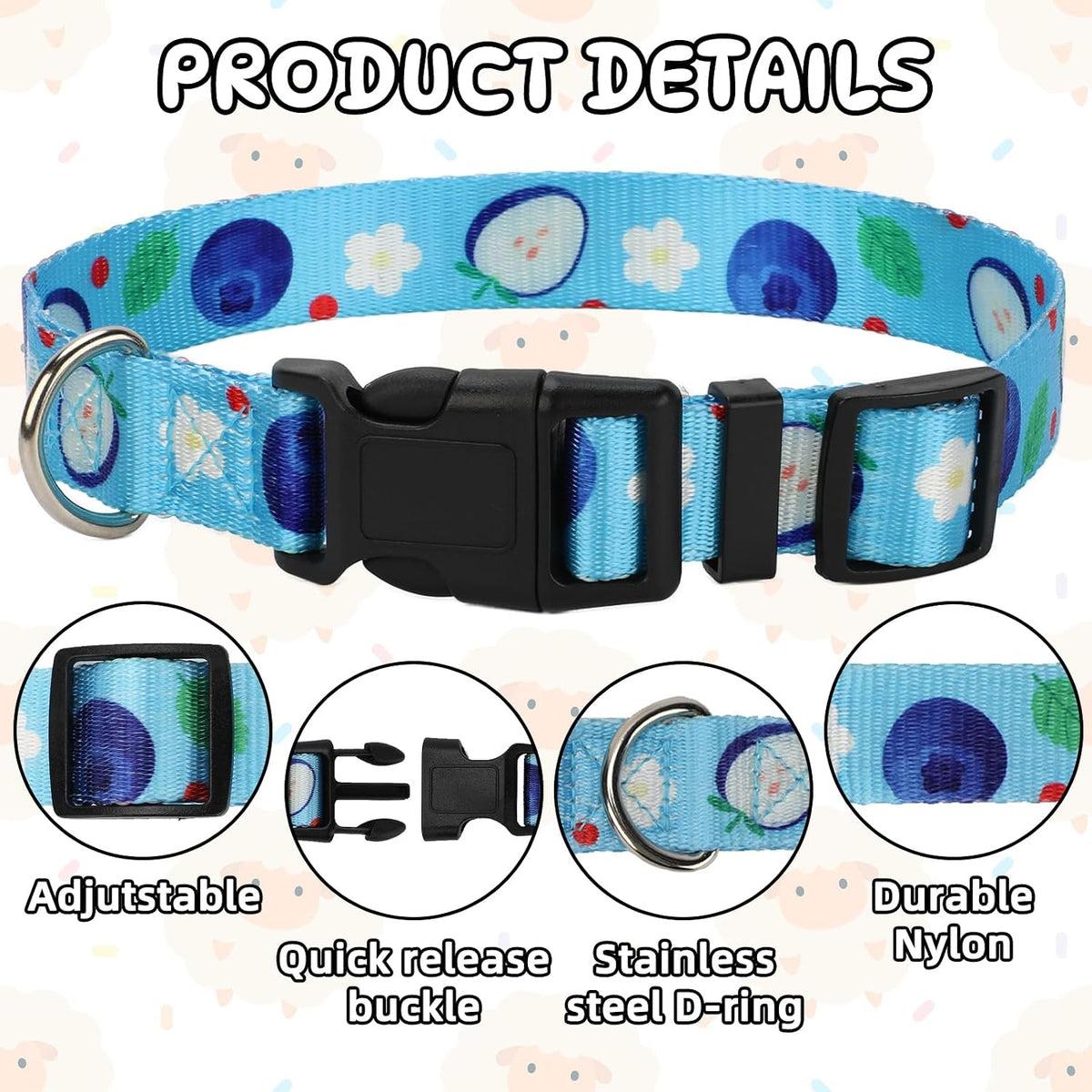 5 Pack Reflective Goat Collars with Bells, Anti-Lost Pet Collar - fruit Multi-colored - image 3