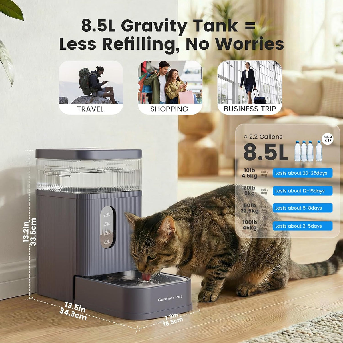 2.2 Gallon Automatic Dog Water Dispenser with Stainless Steel Bowl – Essentials for Dogs - Grey / 2.2 Gallon - image 2