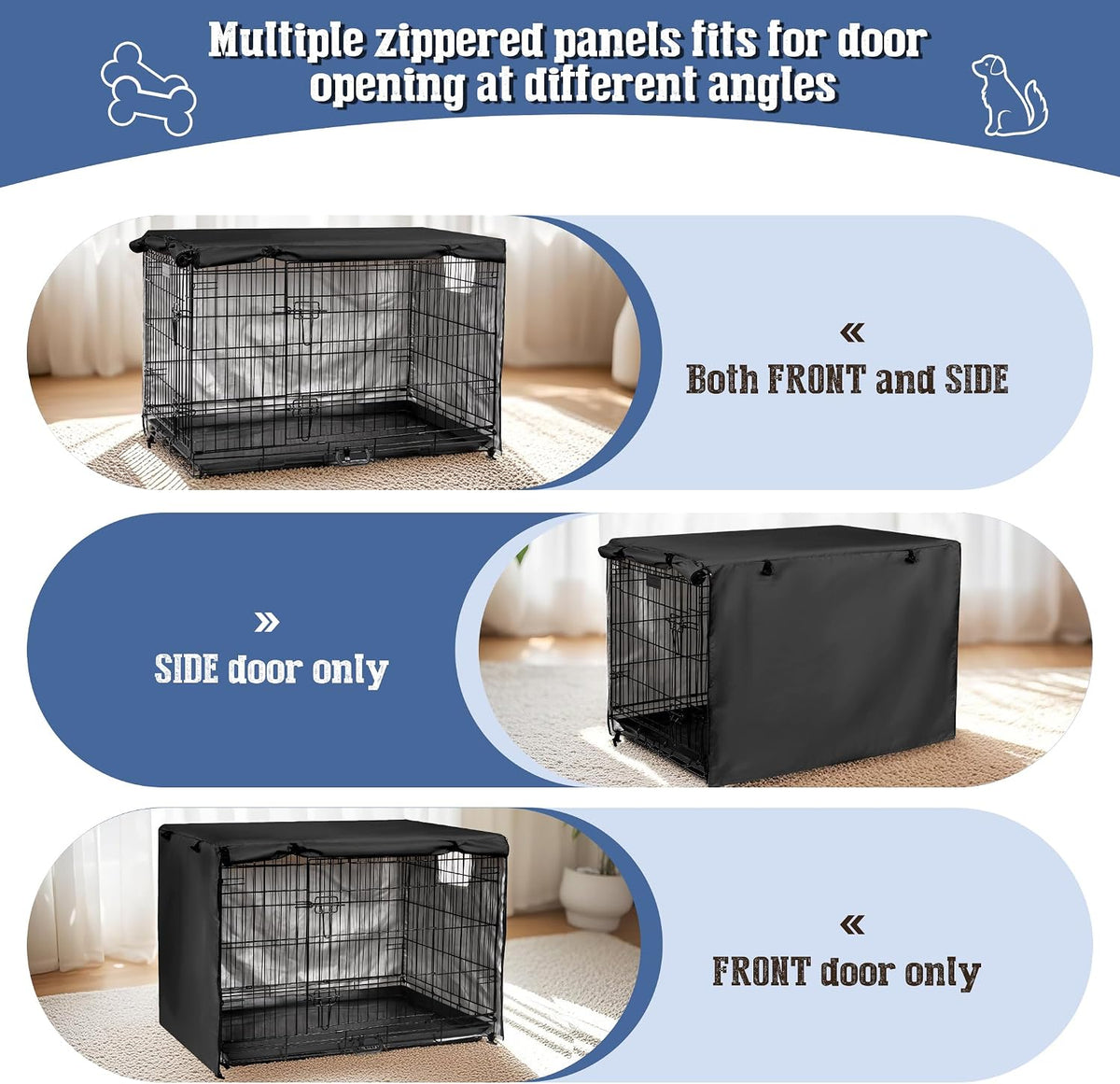kefit Dog Crate Cover, Privacy & Light-Blocking Cover for Wire Dog Kennel/Cage, Fits Standard 48" - Black / 42 inch - image 2