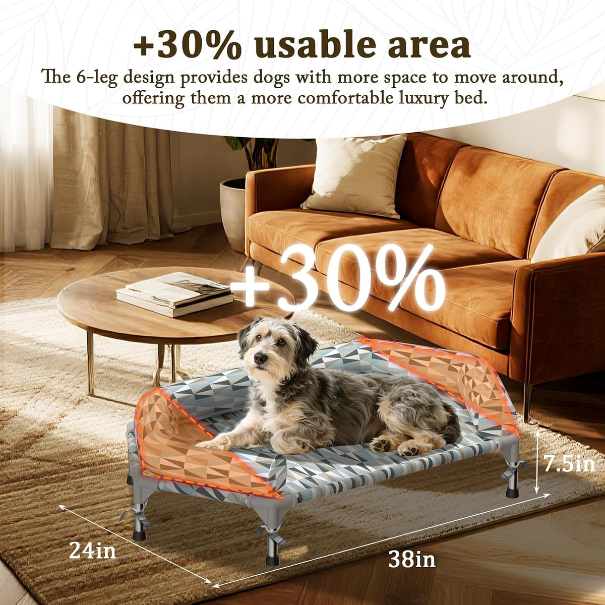 Elevated Dog Bed with Bolster - 6 side Bolster / Medium - image 2