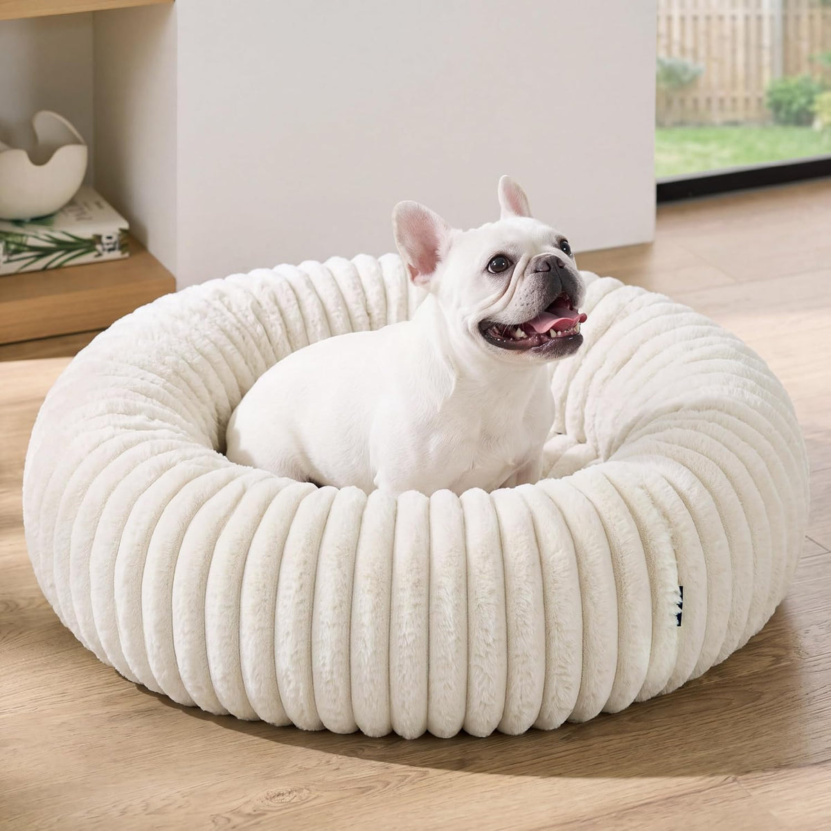 Bedsure ComfyFleece Donut Dog Bed Medium Size Dog with Washable Cover – Essentials for Dogs - M (30x30x8) / Cream