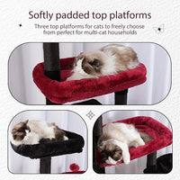 Hey-brother Cat Tree Tower, Scratching Posts with a Extended Part, Wide Platforms, Cozy Condos, Hammocks, Sisal Columns and Ball for Indoor Cats, 70.1 Inches, Black and Red MPJ038BR