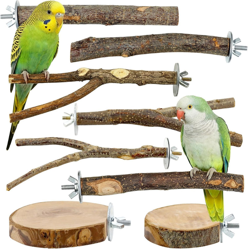 8-Piece Natural Wood Bird Perches for Budgie and Parakeet Cages – Essentials for Birds - brown / Core Perch & Platform - 8PCS