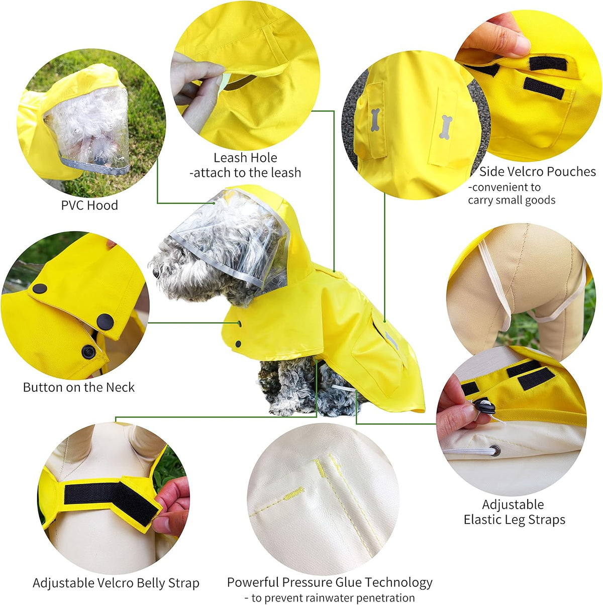 MAMORE Dog Raincoat Waterproof Reflective Adjustable Pet Rain Jacket - Medium: 13-22lbs / Fluorescent Green - image 3