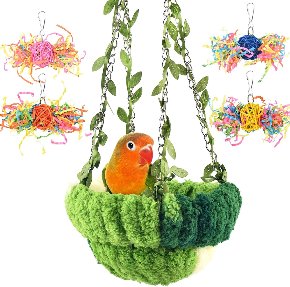 KATUMO Bird Nest, Conure Breeding Bed Parrotlet Snuggle Nest Lovebird Bed Bird Swing Bed for Small - 5.5"L x 5.5"W x 3.0"Th / Green