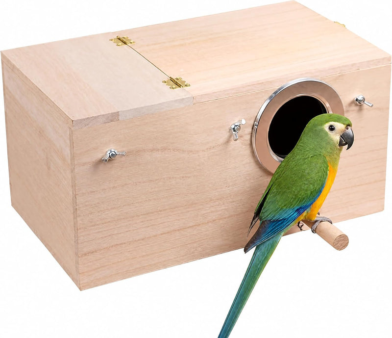 YJJKJ Wood Parakeet Nest Box with Natural Nesting Pads - Extra Large