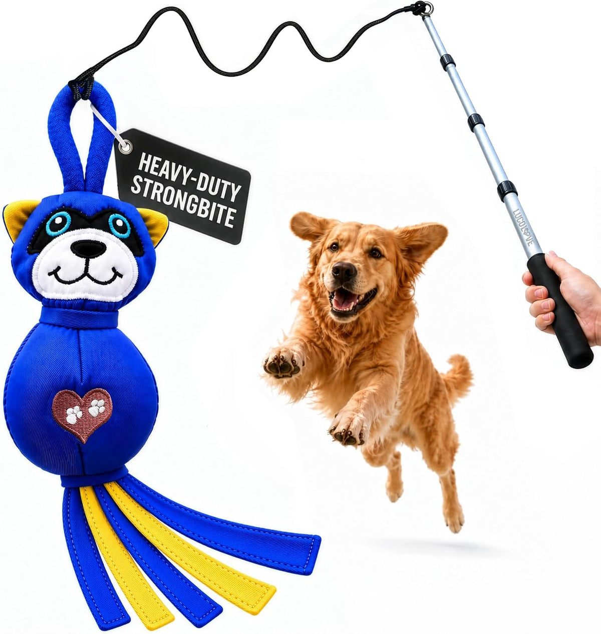 Flirt Pole for Dogs Heavy Duty 35 Inch Teaser Wand with Duck Toy – Essentials for Dogs - Raccoon / 35" Pole