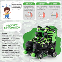 Kuxuan Adjustable Roller Skates with Fun Illuminating Rollerskate - Camo Green / Small - Little Kid(10C-13C) - image 4