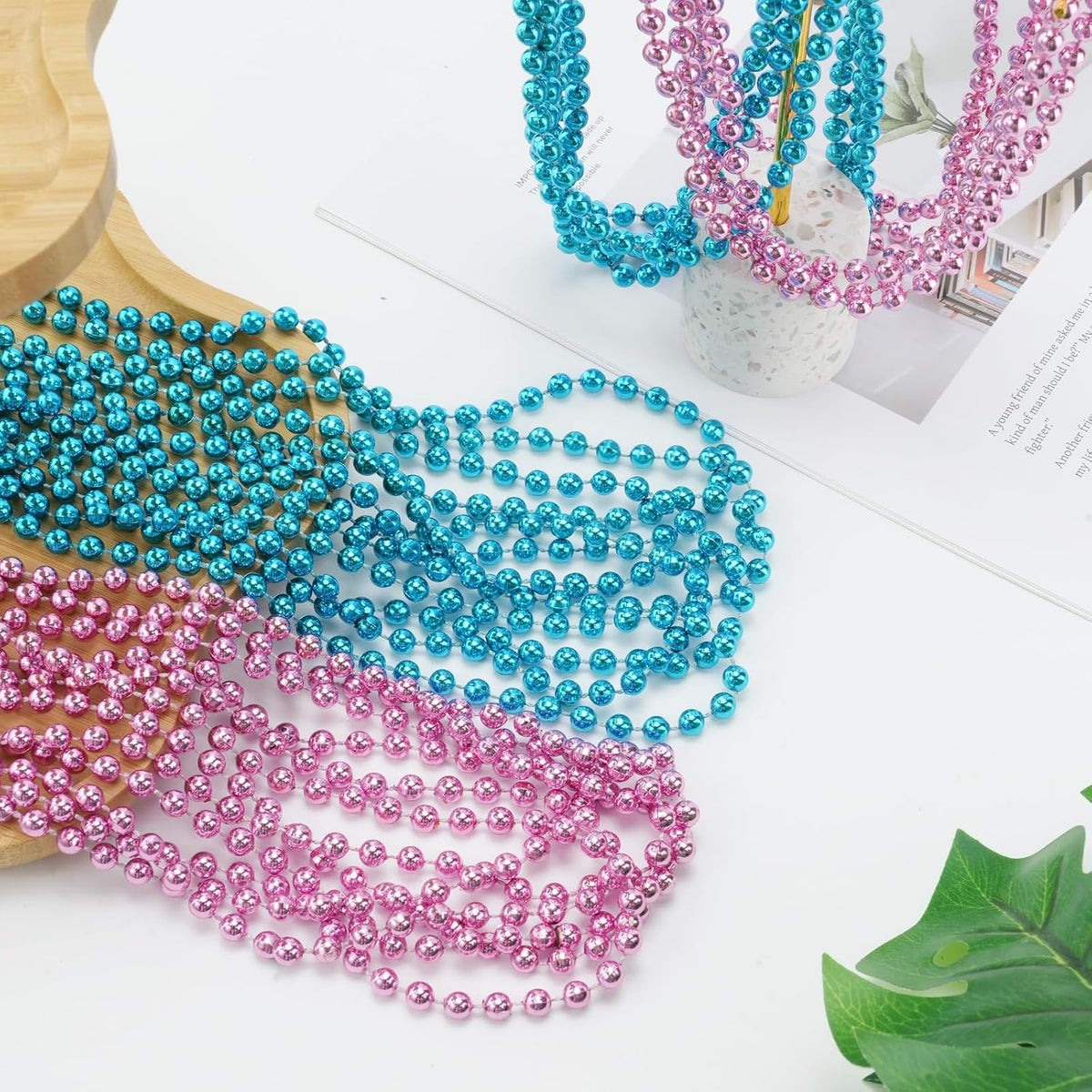 SHAOQINLIN 12 PCS Gold Bead Necklace - Pink and Blue - image 2