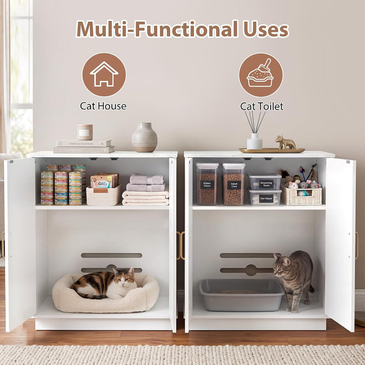 Gitelsnour 30.9'' Litter Box Enclosure Furniture, Hidden Storage - 27.6'' L x 17.7'' W x 31.3'' H / White - image 2