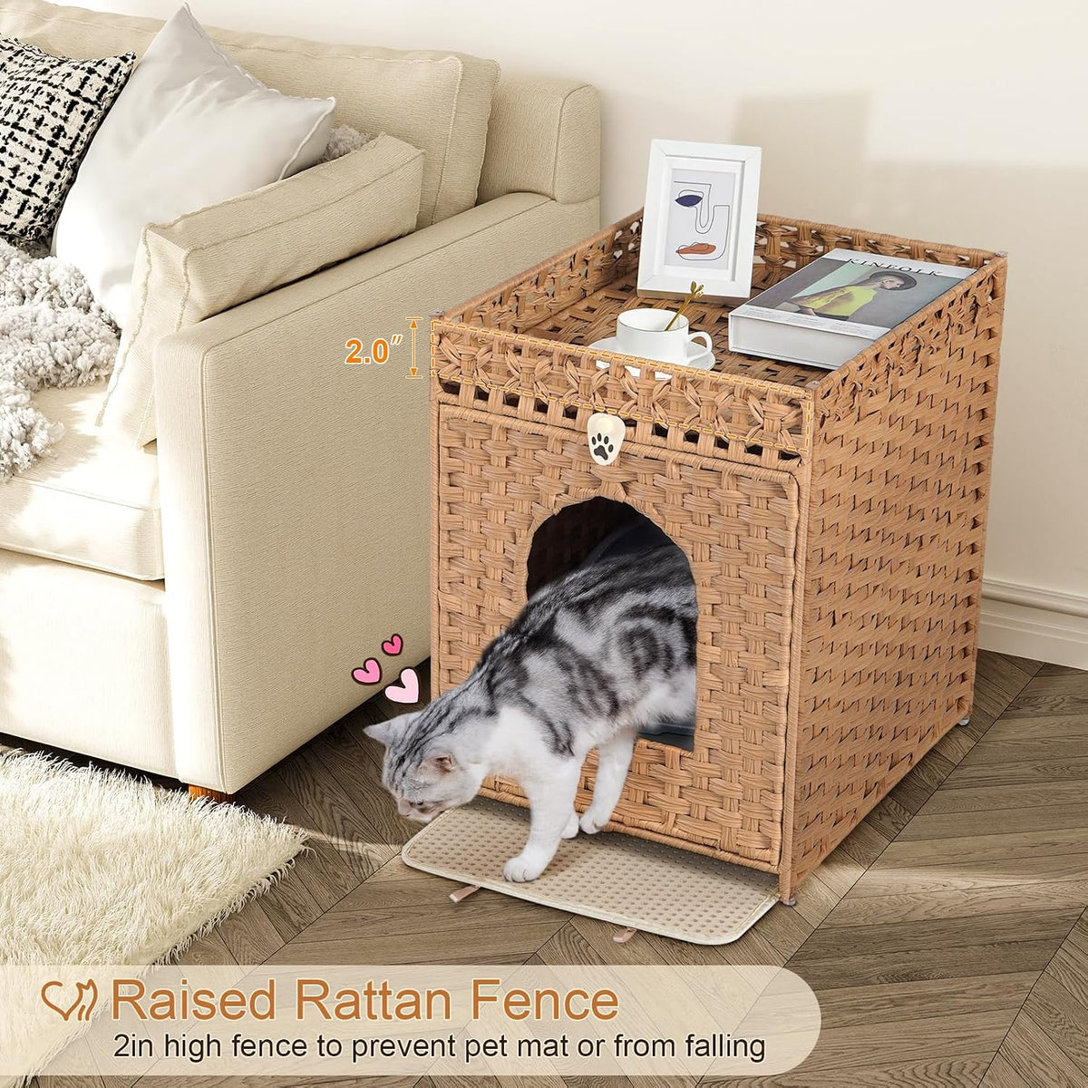 Snughome Cat Litter Box Enclosure Furniture Hidden with Cat Litter Mat - Natural / 20.87"L x 16.93"W x 22.44"H - image 2