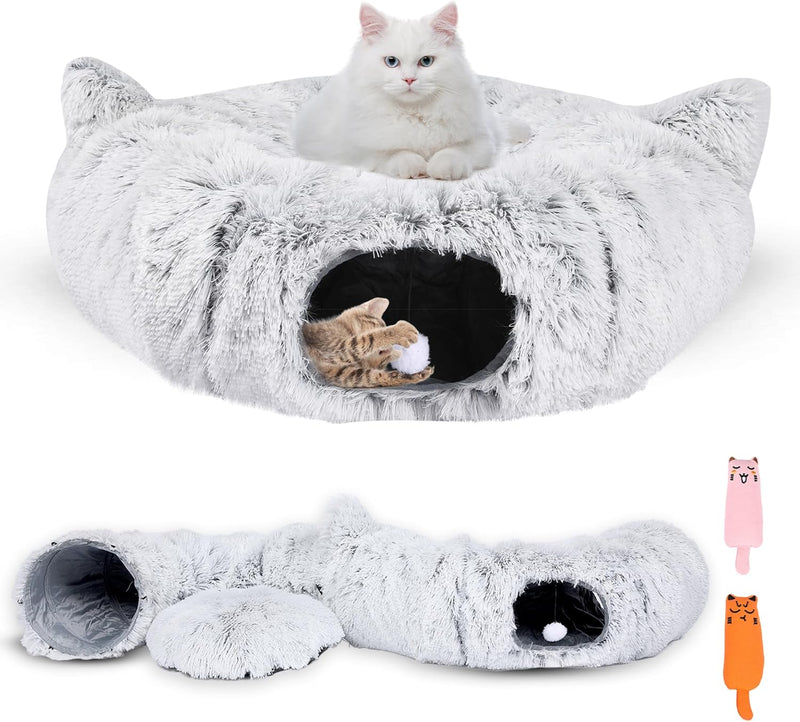 3-in-1 Cat Tunnel Bed – Cat Tunnels & Cat Beds for Indoor Cats with Catnip Toys – Cat Bed Cave