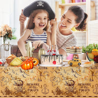 Irenare pirate tablecloth printed with a treasure map, skeleton, boat, mountain and treasure chest - view 13