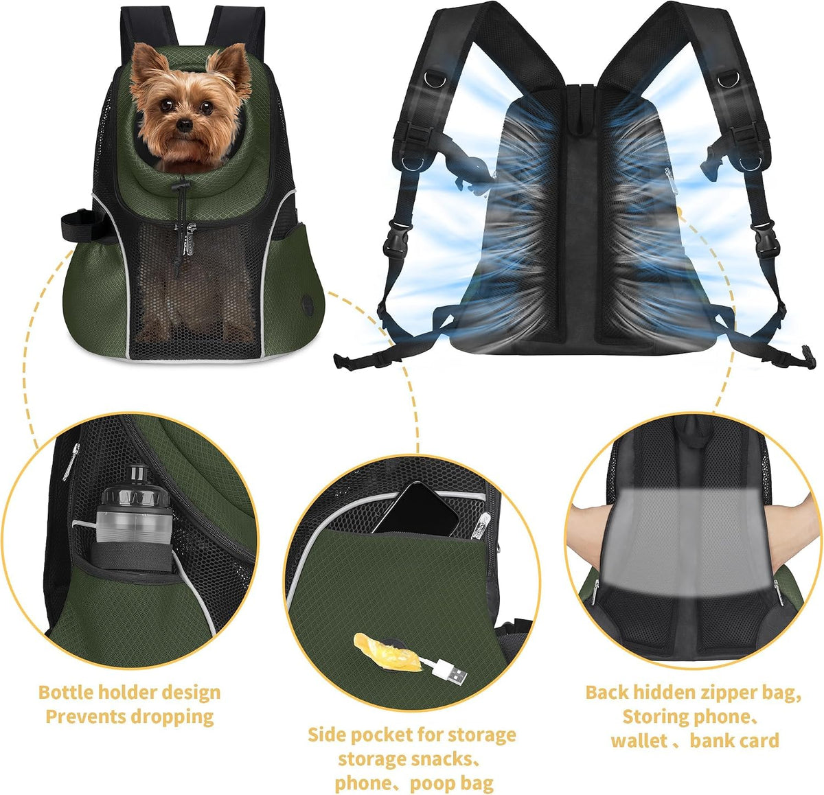 WOYYHO Pet Dog Carrier Backpack - H-Army Green / Large(10-14lbs) - image 3
