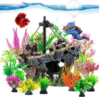 6 Pcs Aquarium Decor Set Shipwreck Decoration Little Diver Floating - 16 Pcs