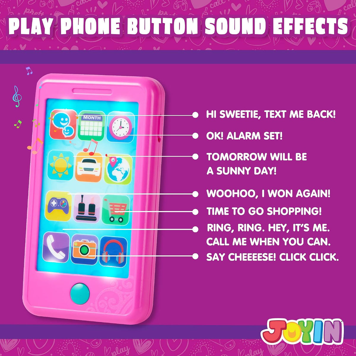 JOYIN pink 4-in-1 pretend play phone set for toddlers with key fob, license and debit card - view 7