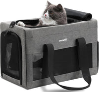Pecute Cat Carrier, Portable Travel Pet Carrier with Stable Structure, Grey – Essentials for Cats - Grey / 16.7"L x 11.0"W x 9.0"H