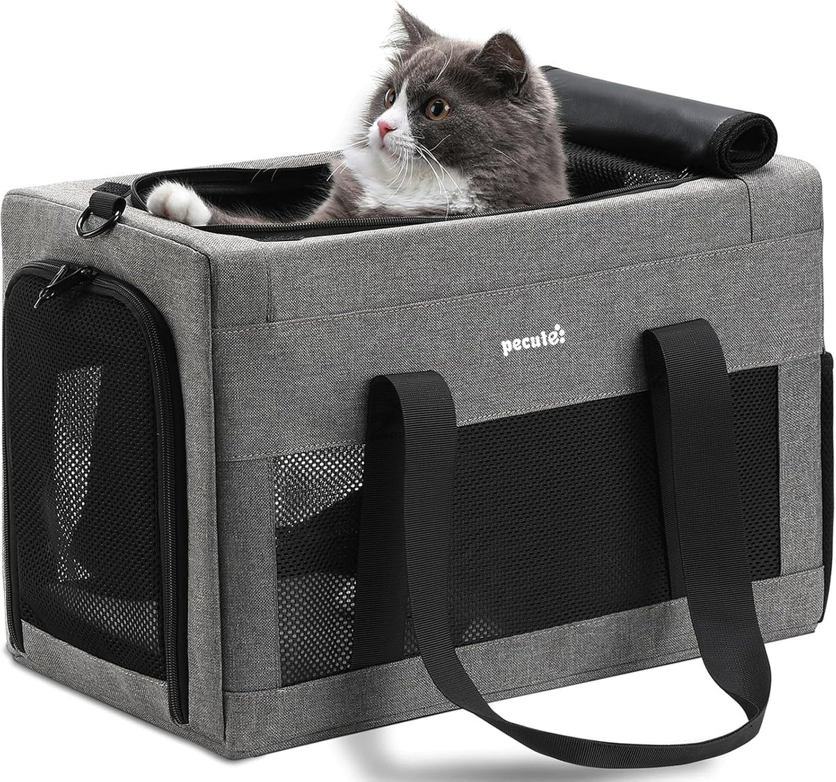 Pecute Cat Carrier, Portable Travel Pet Carrier with Stable Structure, Grey – Essentials for Cats - Grey / 16.7"L x 11.0"W x 9.0"H