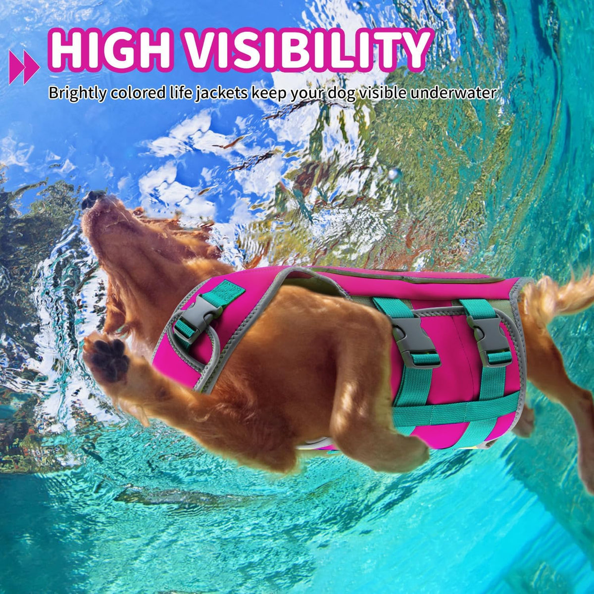 Dog Life Jacket, Good Visibility Pet Swimming Vest for Boating L – Essentials for Dogs - RosePink / X-Large - image 3
