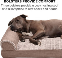 Furhaven Cooling Gel Dog Bed for Medium/Small Dogs w/ Removable Bolsters & Washable Cover, For Dogs Up to 35 lbs - Luxe Faux Fur & Performance Linen Sofa - Woodsmoke, Medium