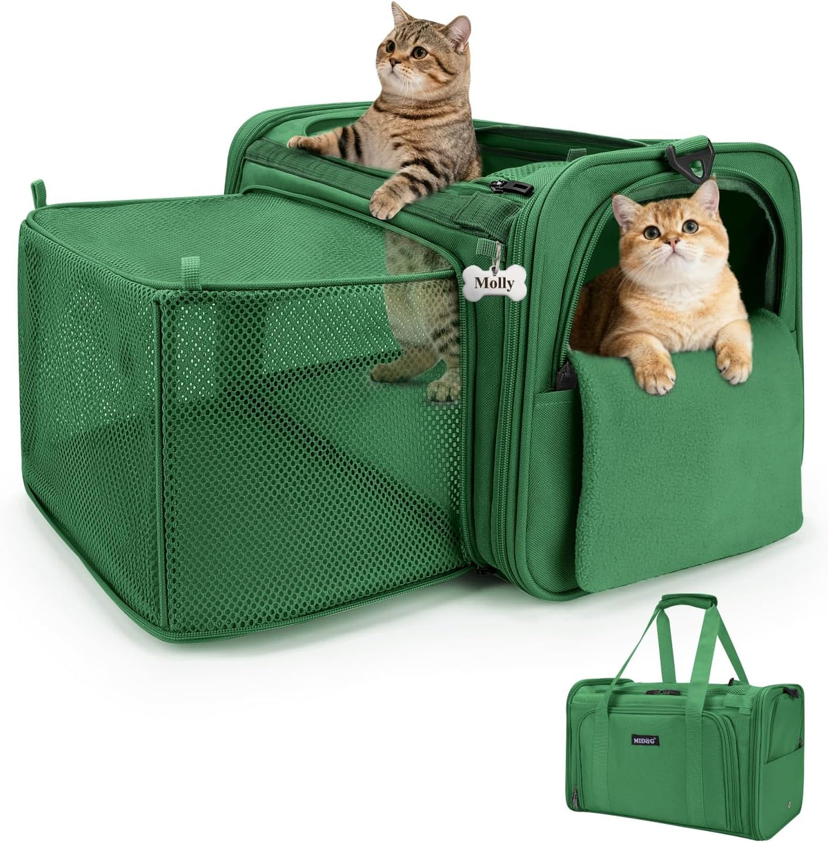 MIDOG Soft Cat Carrier Airline Approved - Olive / 17.0"L x 11.0"W x 11.0"H