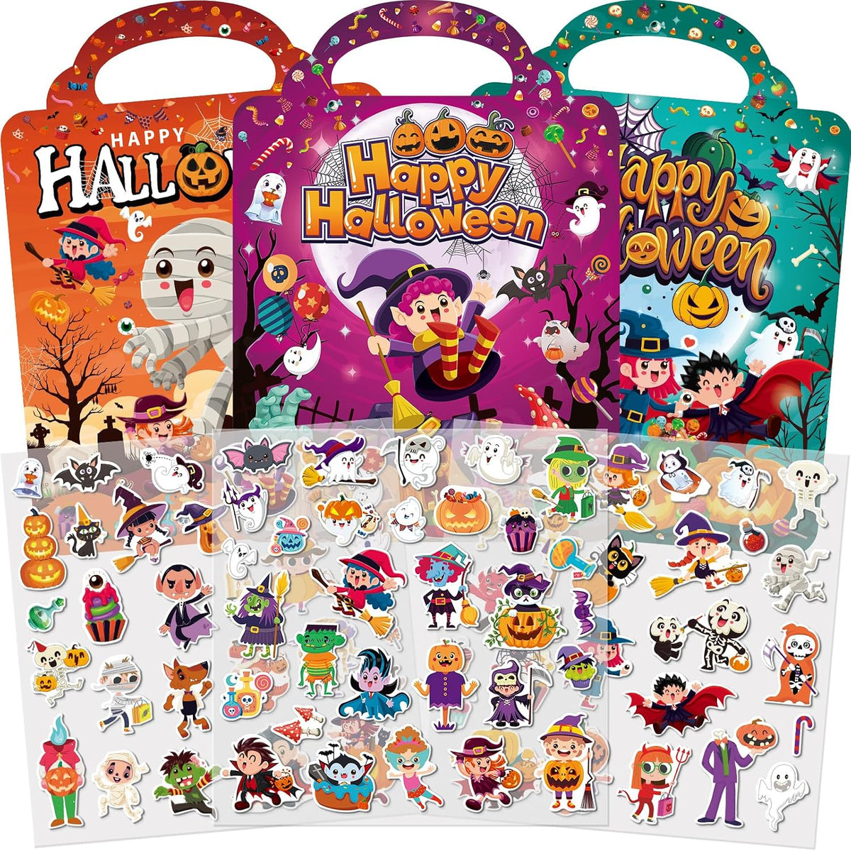 Kalysky 3 pack Halloween reusable sticker books for toddlers with handles - view 2