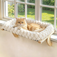 Cloud-Soft Wooden Cat Window Sill Perch with Zipper Cushion - White / Medium