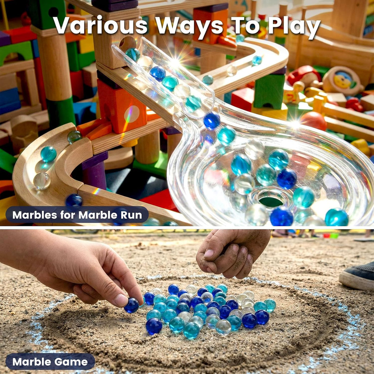 FUTUREPLUSX 75PCS Blue Marbles Bulk, for Kids Marble Run Games - Transparent blue marbles - image 4