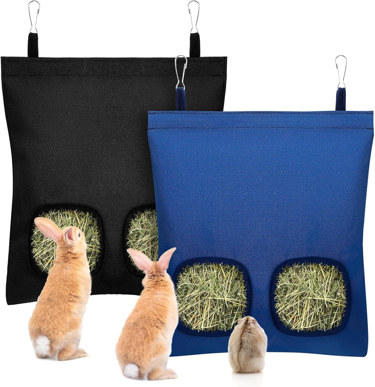 UPINS 2 Pack Guinea Pig Hay Feeder Bag - 28 x 25 cm / Black Dark Blue